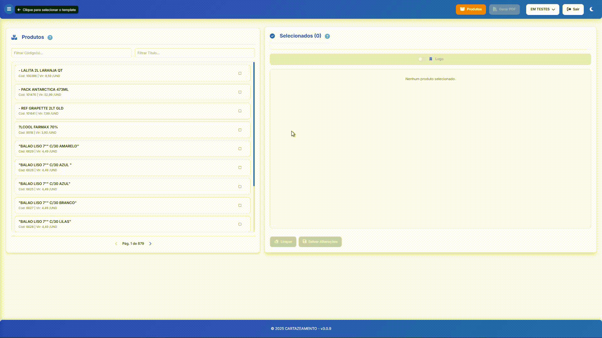 Demonstração do funcionamento da plataforma