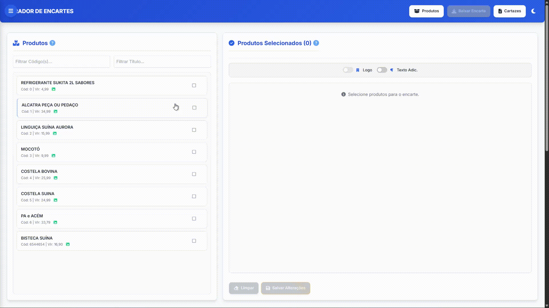 Demonstração da criação de encartes